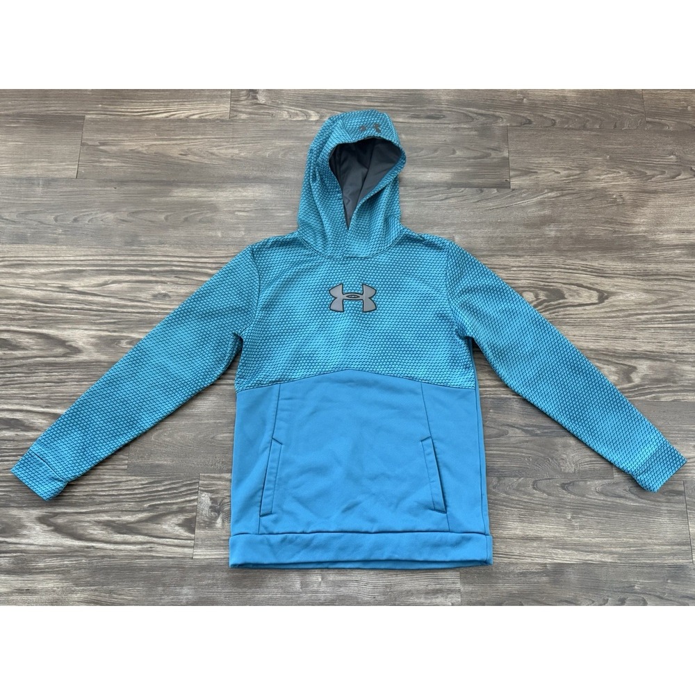 Under Armour Sweatshirt Size Large YXL Loose Youth Blue Hoodie Logo Pullover